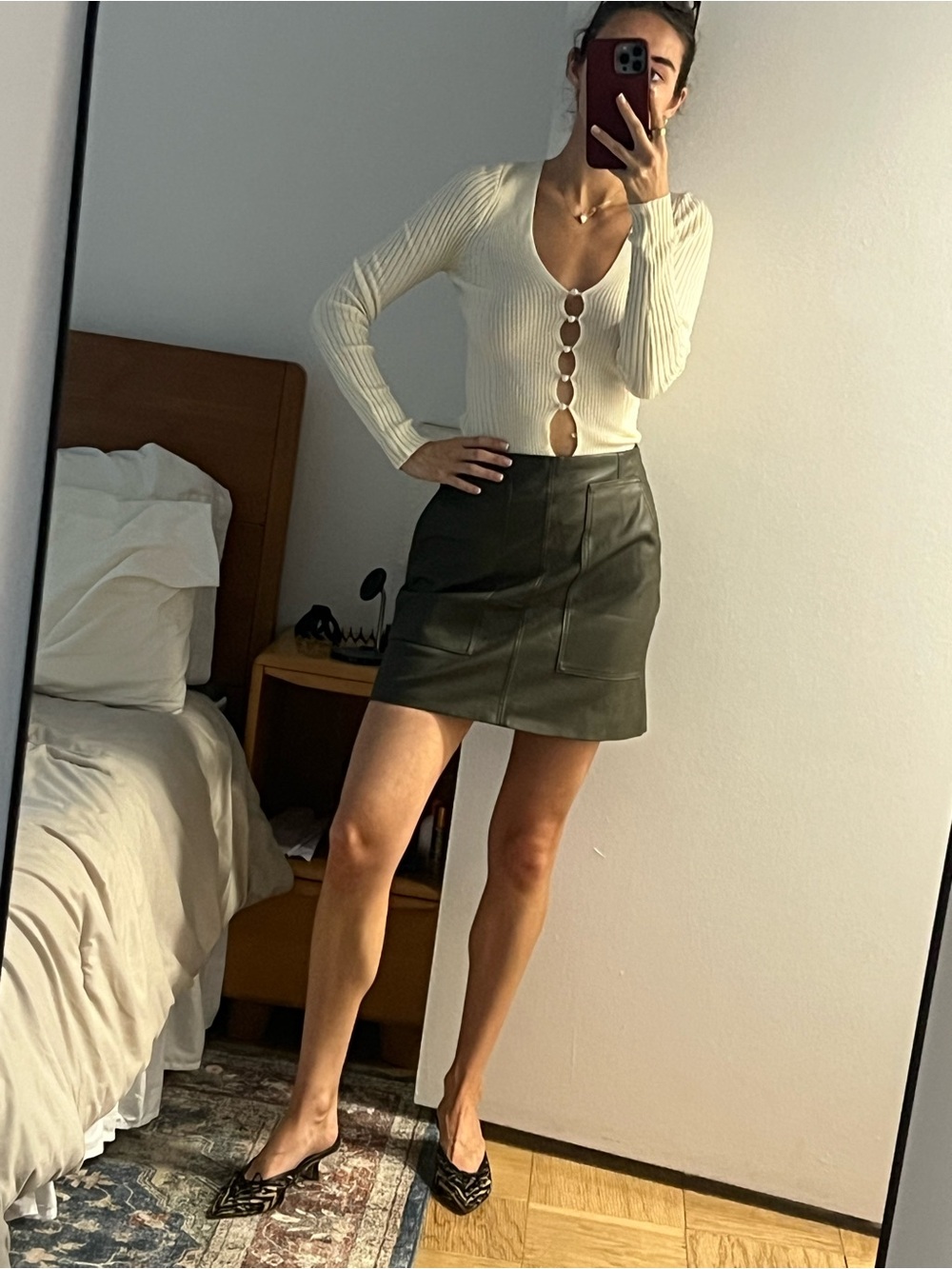 H&M Green Faux Leather Mini Skirt